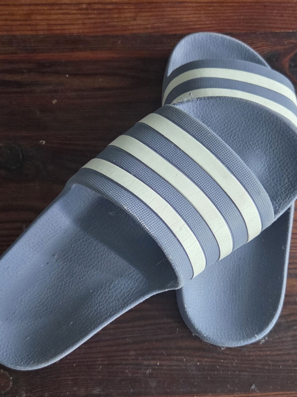 Classic Adidas Kid's Slide Sandals in Charcoal with Cream Stripes